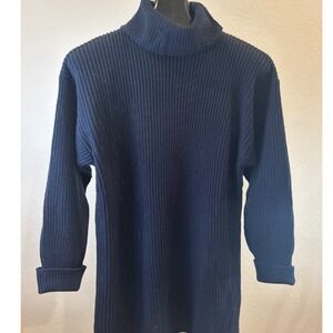 Forenza Navy Blue Waffle Knit Turtleneck Sweater Long Sleeve Women's Size M